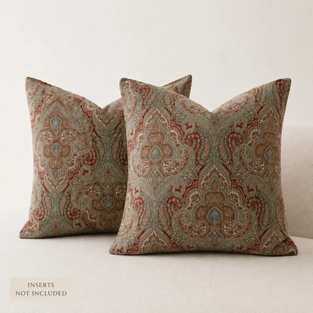 Pier 1 Textured Tapestry Throw Pillow Covers Set of 2 Damask Jacquard Tuscany